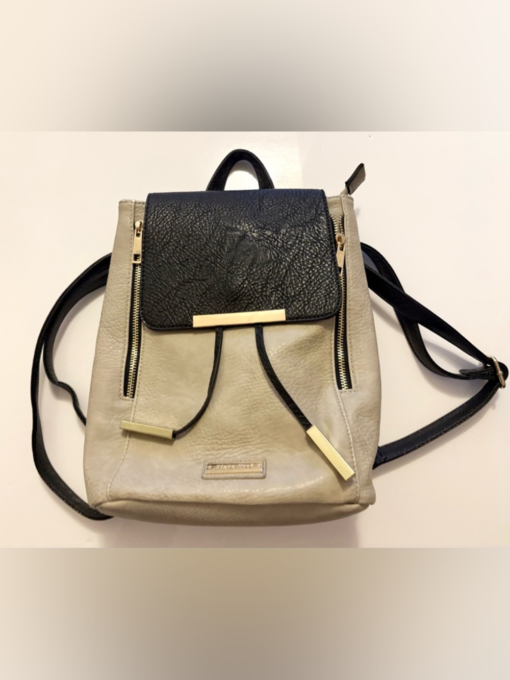 Pixie Mood Vegan Leather Backpack Black Cream Two Tone Full Size